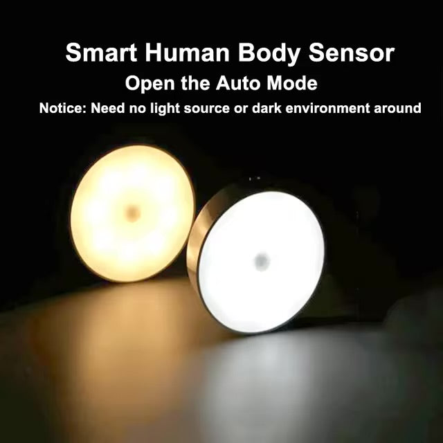 Luminária Noturna LED Inteligente com Sensor de Movimento, Iluminação Automática, USB Recarregável, Sem Fio, Magnética e Portátil