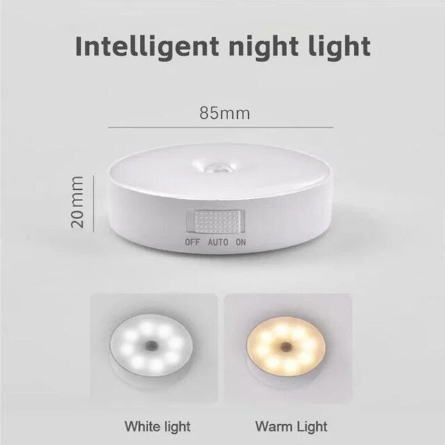 Luminária Noturna LED Inteligente com Sensor de Movimento, Iluminação Automática, USB Recarregável, Sem Fio, Magnética e Portátil