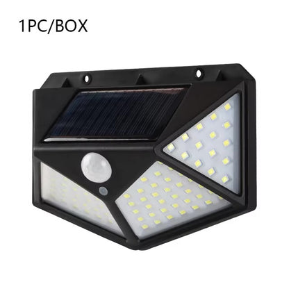 Lâmpada Solar LED Impermeável de Parede com Sensor de Movimento 360°, Iluminação para Escadas e Pátio, 100 LEDs