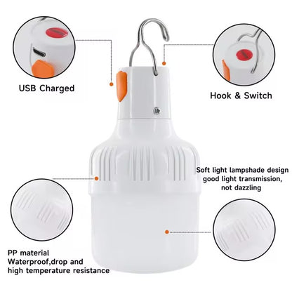 Lâmpadas LED recarregáveis USB, ao ar livre, alto brilho, luz de emergência, gancho, camping, pesca, lanterna portátil, luzes noturnas