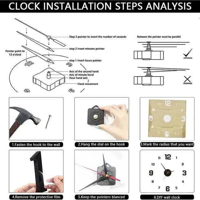 Relógio de Parede Criativo Frameless DIY – Decoração Silenciosa para Sala de Estar e Escritório